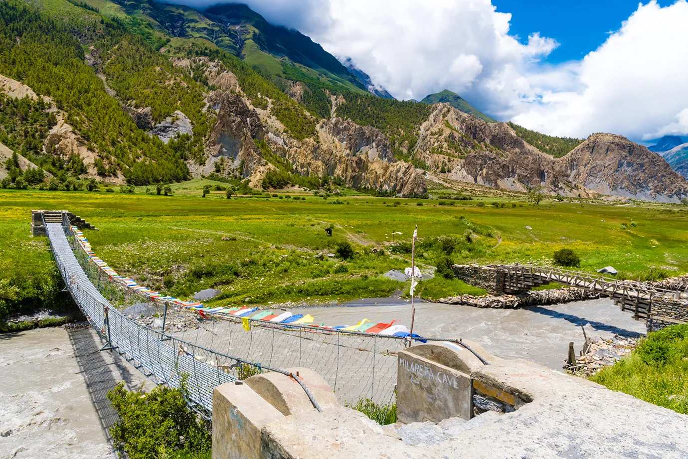 Nature view on the road to Manang village in Annapurna Conservation Area, Nepal