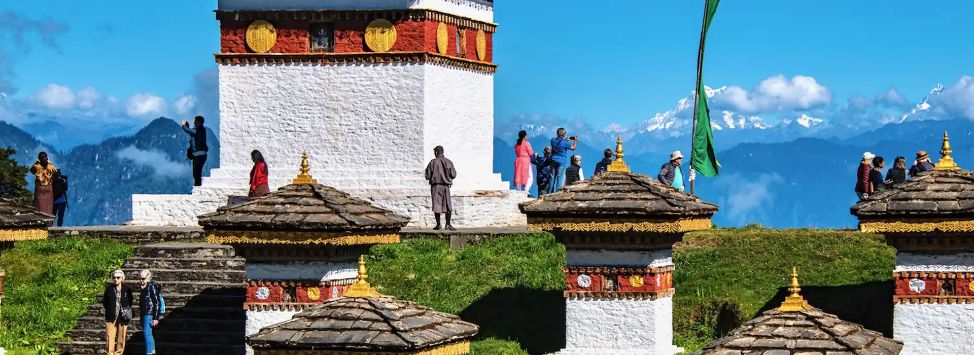 The 108 Druk Wangyal Chortens at Dochula Pass, offering a panoramic Himalayan view for solo travel in Bhutan.
