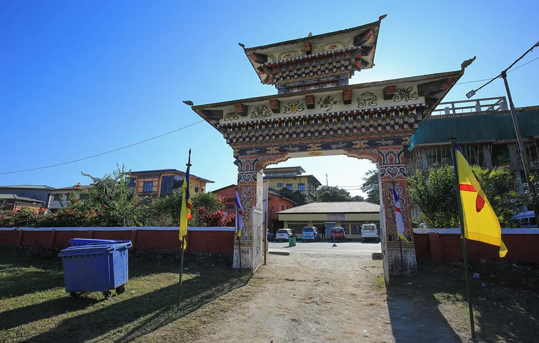 Border gate in Gelephu highlighting Bhutan Travel Permits for entry and regional access