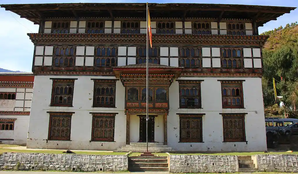 The National Institute for Zorig Chusum in Thimphu, where students learn traditional Bhutanese arts, as featured in a Thimphu travel guide.