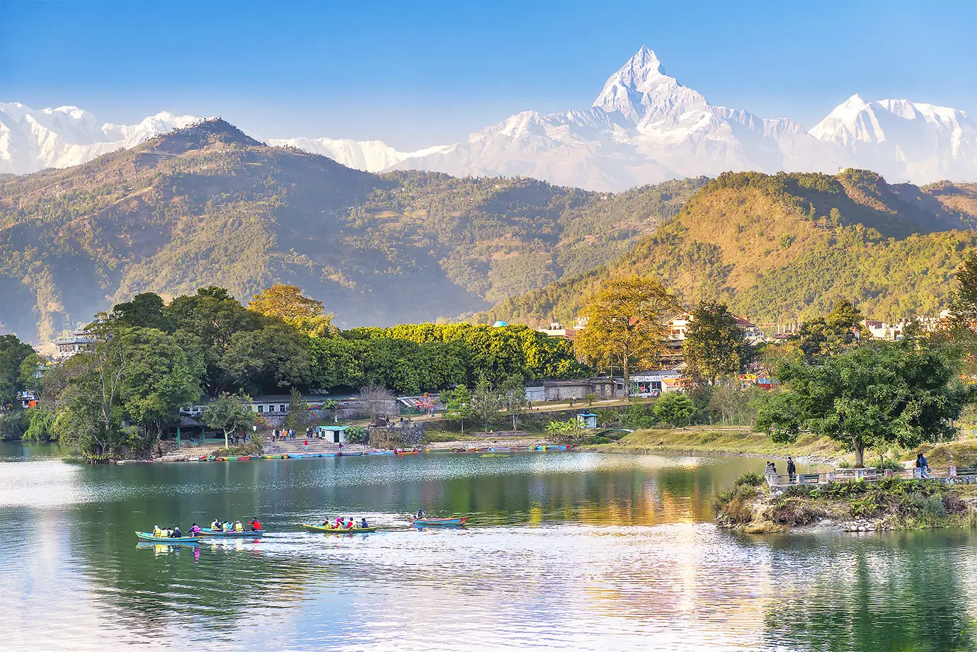 Pokhara lake and and Annapurna in Nepal
