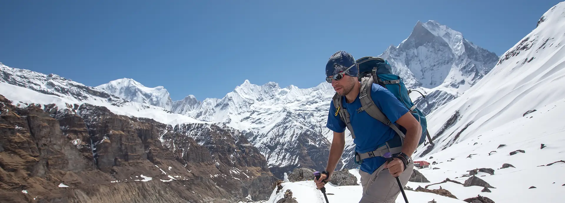 Trekker on the way to Annapurna base camp, Nepal