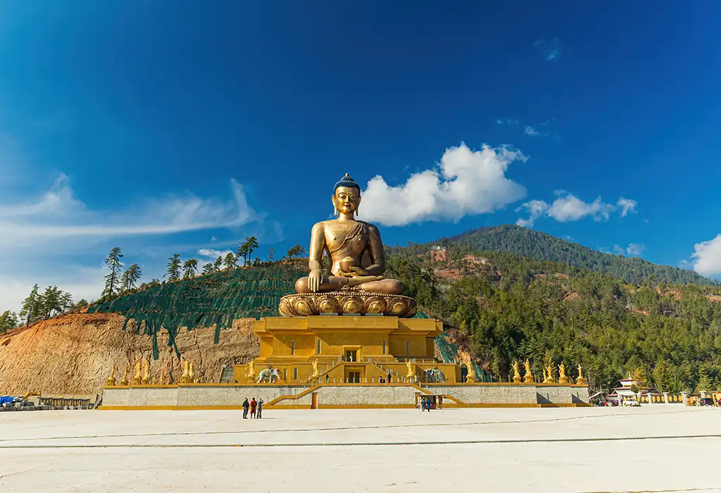 The massive golden Buddha Dordenma statue at Buddha Point in Thimphu, a top spiritual destination in any Bhutan travel guide.