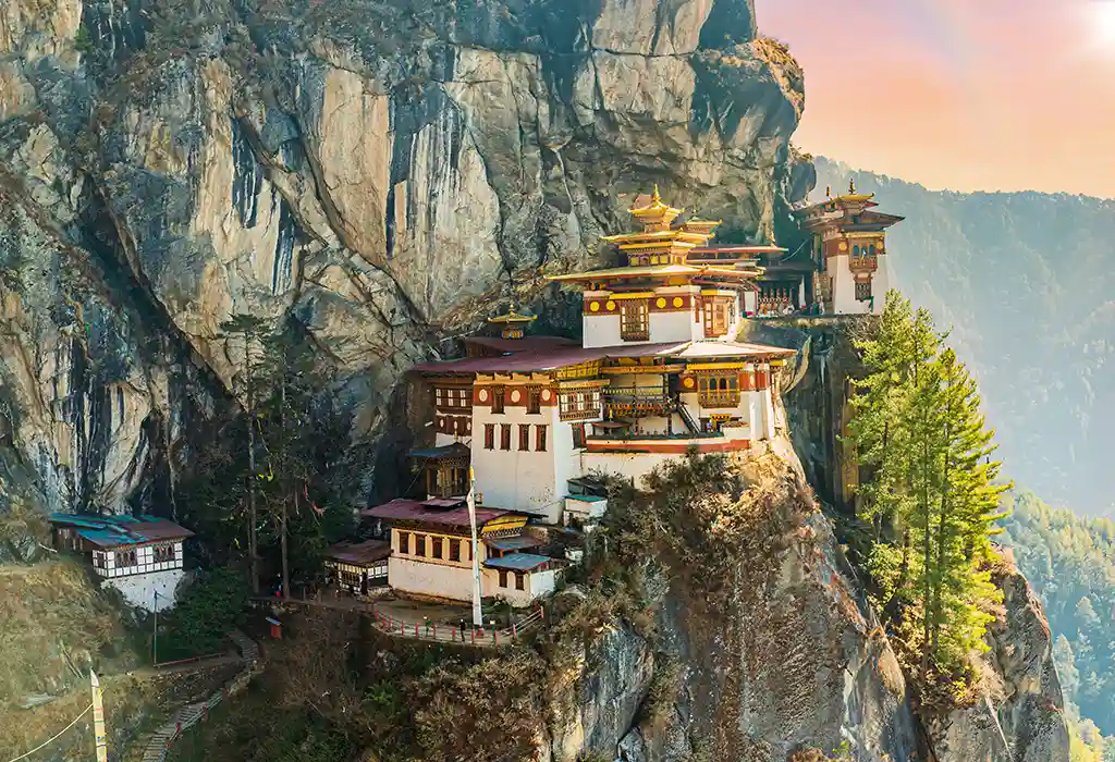 The famous Paro Taktsang (Tiger’s Nest) monastery clinging to a cliffside, a major highlight of a Bhutan cultural tour.