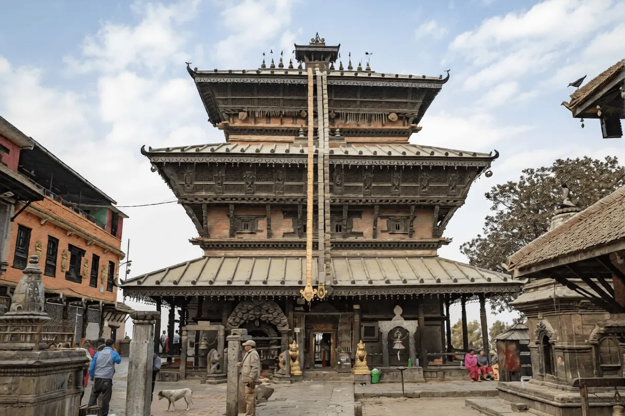 A beautiful view of the historic Bagh Bhairab Temple in Kirtipur, a key place to explore among things to do in Kathmandu and the surrounding valley.